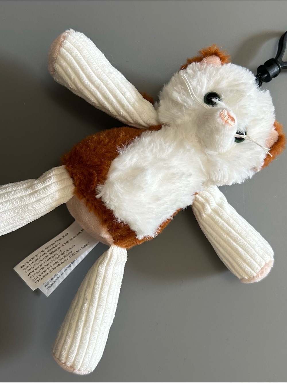 Scentsy Plush Cat Toy Clip-On - White & Brown